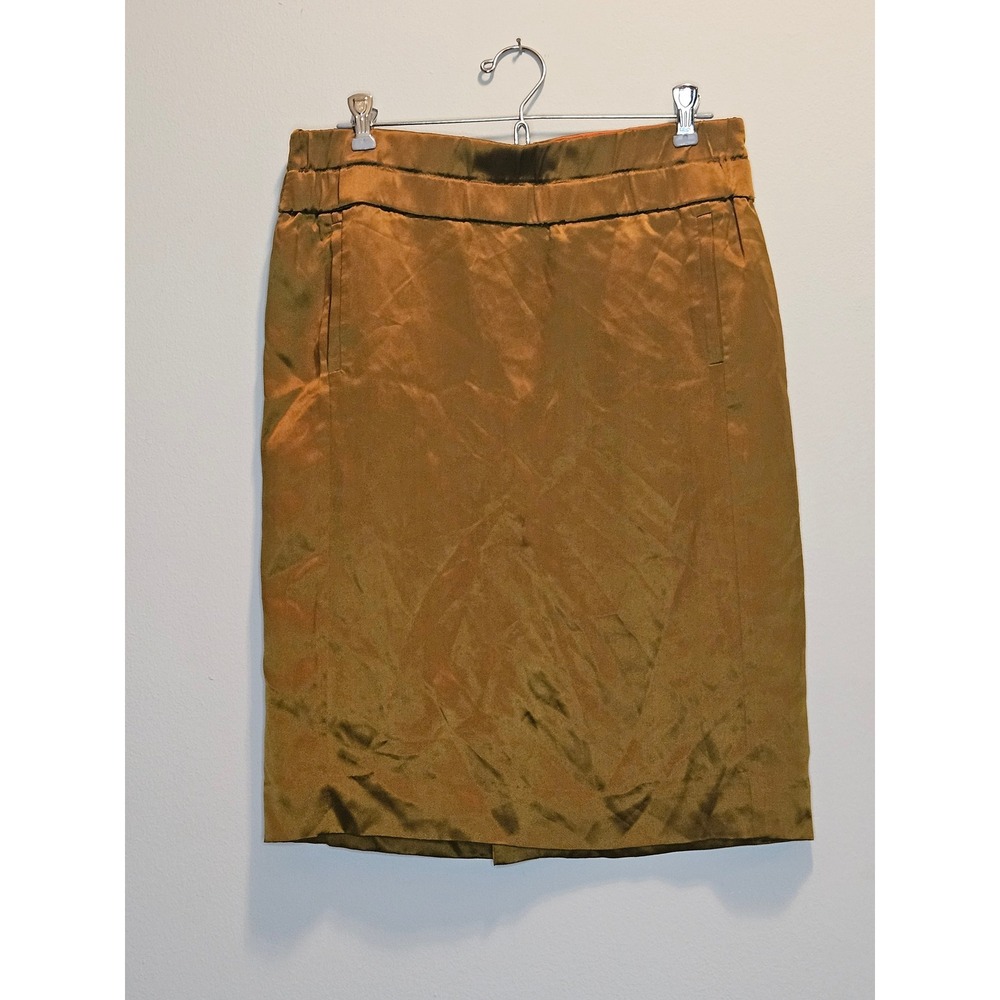 J.Crew Bronze Satin Pencil Skirt Gold Metallic Side Pockets Back Vent Lining